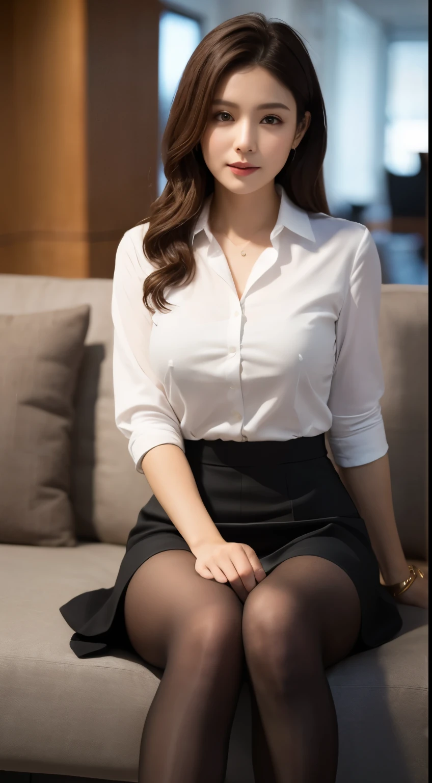 (((masterpiece))), (((Highest quality: 1.4))), ((Very detailed: 1.4)) ,
There is a woman sitting cross-legged on the sofa, (Wearing ultra-realistic pantyhose)、((Wearing a strict business suit)), Skirts and pantyhose、Various poses, 30-year-old woman, 30-year-old woman, Beautiful mature woman, translator, height: 165cm, Full Leg、RAW Photos, (8k、Highest quality、masterpiece:1.2)、(Intricate details:1.4)、(Realistic:1.4)、Octane Rendering、Complex 3D rendering with ultra-detail, Studio Lighting, Rim Light, Sharp details, Super Detail, Realistic skin texture, detailed aspects, Beautiful details in the eyes, Very detailed CG Unity 16k 壁紙, compensate, (Detailed Background:1.2), Shiny skin、turn around、Bare thighs!!!、