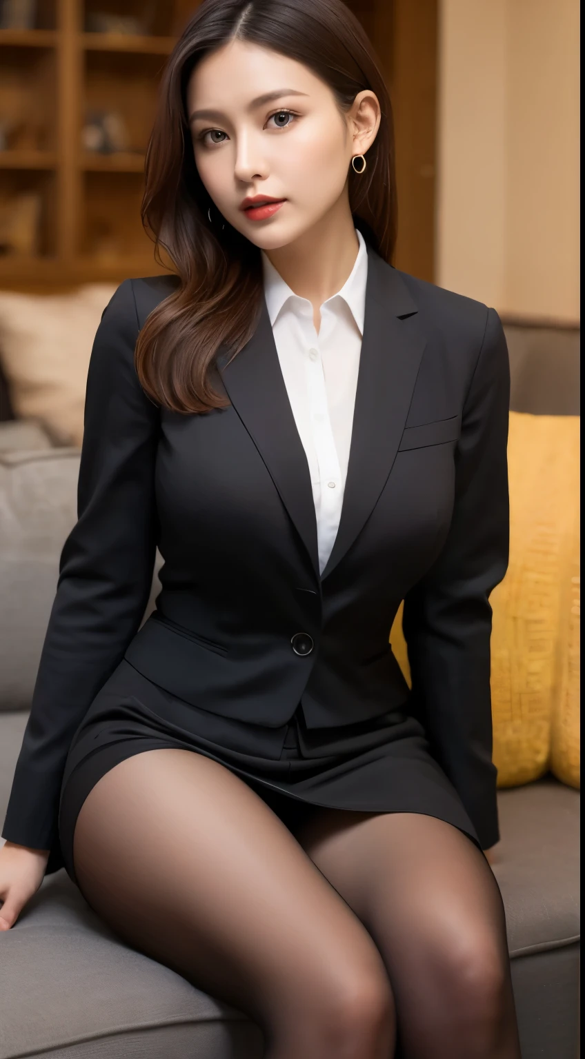 (((masterpiece))), (((Highest quality: 1.4))), ((Very detailed: 1.4)) ,
There is a woman sitting cross-legged on the sofa, (Wearing ultra-realistic pantyhose)、((Wearing a strict business suit)), Skirts and pantyhose、Various poses, 30-year-old woman, 30-year-old woman, Beautiful mature woman, translator, height: 165cm, Full Leg、RAW Photos, (8k、Highest quality、masterpiece:1.2)、(Intricate details:1.4)、(Realistic:1.4)、Octane Rendering、Complex 3D rendering with ultra-detail, Studio Lighting, Rim Light, Sharp details, Super Detail, Realistic skin texture, detailed aspects, Beautiful details in the eyes, Very detailed CG Unity 16k 壁紙, compensate, (Detailed Background:1.2), Shiny skin、turn around、Bare thighs!!!、