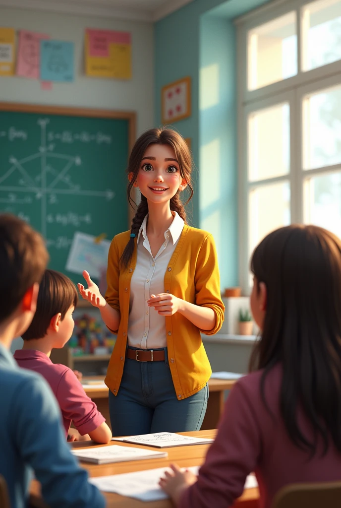 Generate a photo that one teacher is explaining maths in very easy way with lots of tricks 