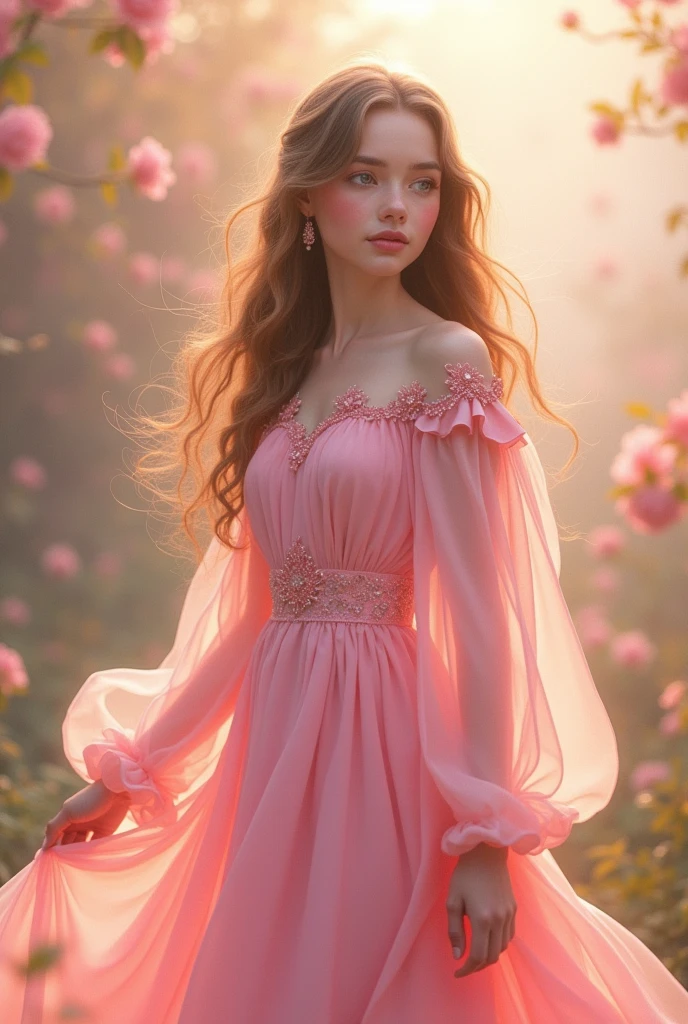 Pink girl in a long-sleeved dress