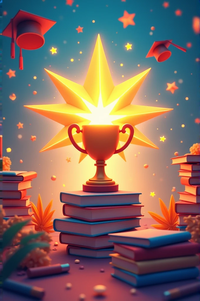 Shining Bright: Celebrating Excellence in Education 2024!"** – Design a vibrant image featuring a radiant star or trophy, symbolizing achievement. Include dynamic, uplifting colors and educational symbols like books or graduation caps.