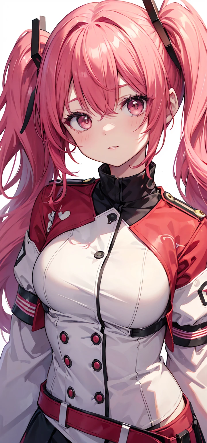 Kasane Teto、Red Hair、cute、Bright expression、Looking at me、Drill-like twin tails、Round eyes、31 years old、Pink lipstick、White military uniform