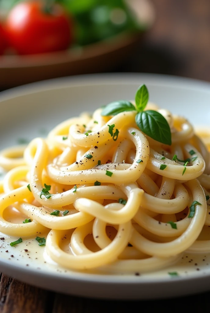 (photorealism:1.2), white sauce pasta, representative, for menu, photography
