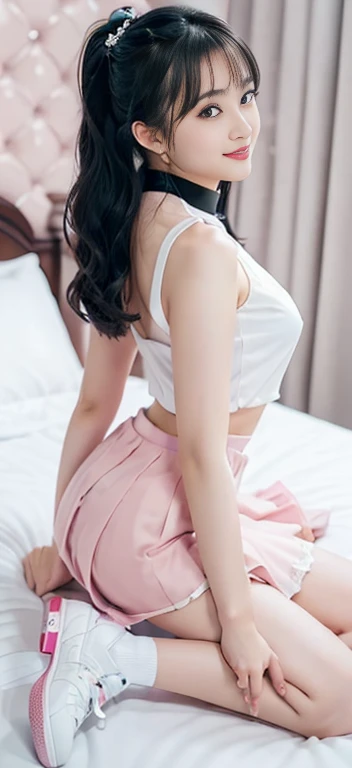 Beautiful, cute baby Face, russian lolita Girl, blue eyes, high ponytail hair, black hair, hair ornaments, wearing sexy pink mini kebaya dress, micro skirt, Rounded medium Breast, cleavage cutout, slightly Chubby , luxury necklace, White Skin, Smiling, bedroom Background, full body portrait, high heels, Perfect Potrait, Bokeh Effect, Look at Viewer, Armpit, Perfect Eye, Perfect Hand, Perfect Finger, Bracelet, Ring, ((adorable:1.2)), ((masterpiece:1.1)), ((bokeh:1.2)),two 18 year old tween girls trying on cute clothes, two close friends, colored hair, collar, skinny body, detailed pupils, beautiful face, perfect faces like young asian models, tattoo, touching each other, back straps, innocent expression, enticing, full body showing legs, garter with stockings, good lighting, high heels, cute glasses, kawai cosplay girls, strapped colored dresses with cutouts slits, bright playful, thin model, cute young teen girls. Two girl lying kissing and insert finger into pussy on bed in bedroom. (The first girl wears a pink suit, black skirt, black underpants, white socks, white sneakers The second girl wore a gray suit, black skirt, black underpants, white socks, and white sneakers.)