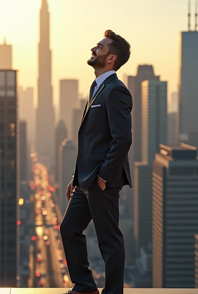 back image of a business man enjoying his success