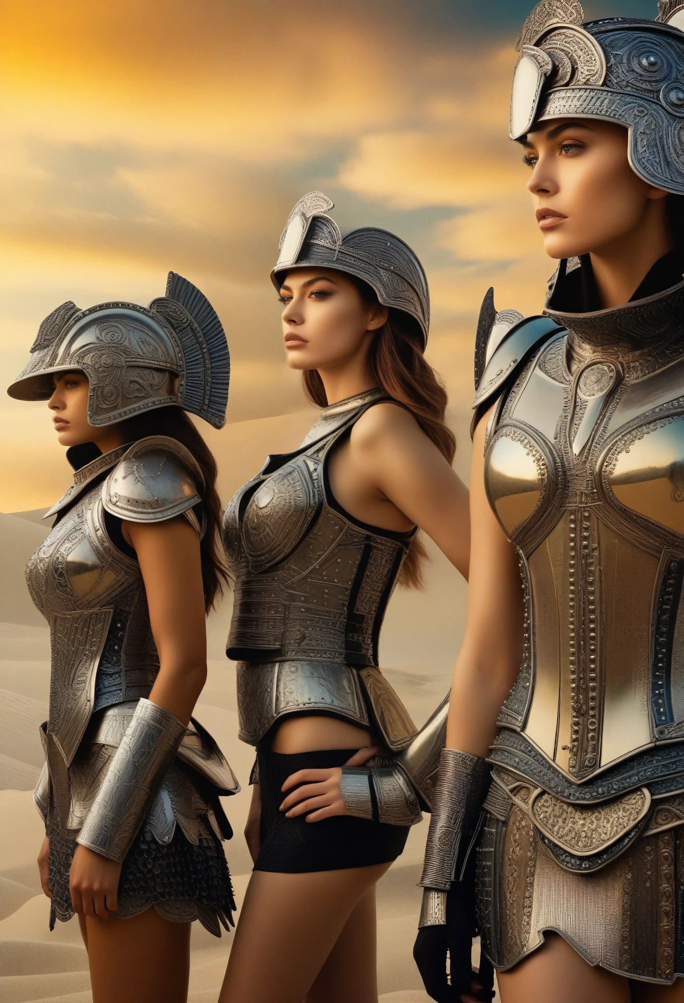 score_9, score_8_up, score_7_up, (2 beautiful women in bikini armor standing next to each other), Highly detailed surreal VFX, Inspired by Peter Lindbergh, Low saturation and calm colors, Inspired by Nikola Avramov, Clockpunk, Fine and beautiful face, Stephen James Petrucio, Prometheus (2012), intricated and fractal designed armor