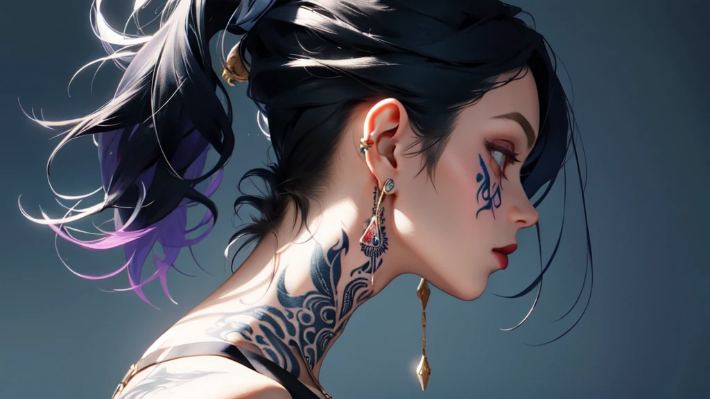 icon for profile, magic tattooed girl, with jewelry.