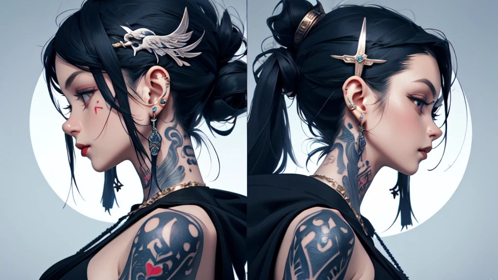 icon for profile, magic tattooed girl, with jewelry.