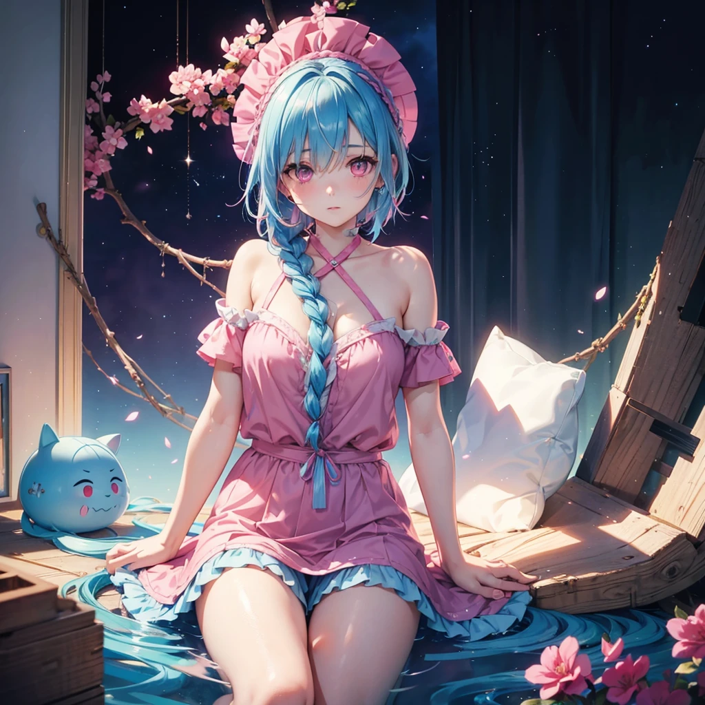 (Sky blue hair),(Braided short hair), (Pink Eyes),Fair skin) ,(whole body),(one person&#39;s),(Gift boxes filling the background),(Santa Claus clothes),(Cute smile),Santa Claus hat,(Christmas Party),(masterpiece, Highest quality, Very detailed, Best Shadow), (Detailed Background), (Beautifully detailed face), High Contrast, (Best lighting, Very delicate and beautiful), ((Cinematic Light)), Hyper Detail,8k, Dramatic Light, Intricate details,(Christmas tree)