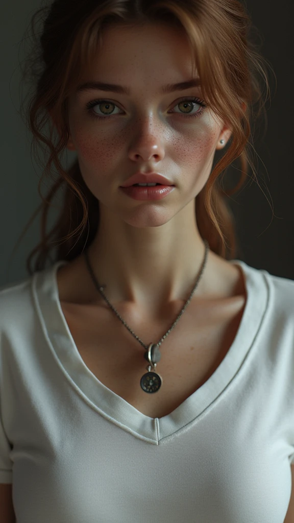 (head of&#39;artwork, Photorealistic:1.4, extremely complex:1.3, radiosity, photon maping, dtx, 8k), ((((necklace close up, t-shirt blanc, wetty, [mediuml breasts:tetas grandes:0.8])), wetty, [skin detail:freckled:0.7], naturel, 19 year old teenage model), Dark room, ((douche en pierre, douche en verre, to do the housework)))
