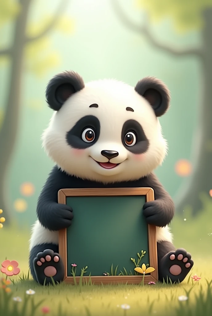 A cute panda holding a board
