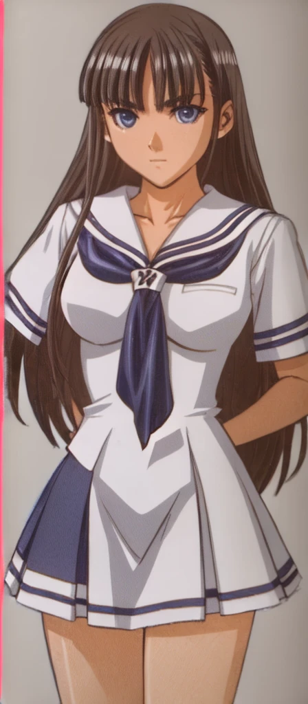 Mizushima Asa, a girl with big breasts and beautiful legs, stands glaring at us in a miniskirt uniform.。