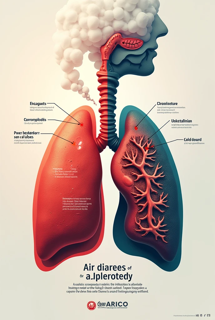 Make a poster slogan of the respiratory system make it half other side unhealthy because of cigarettes and other sides healthy