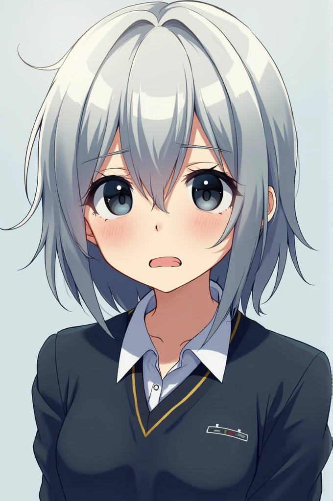 Image 1 of a male anime character with silver hair reaching his shoulders, black eyes, wearing normal uniform, possesses time-related skills, is in pain