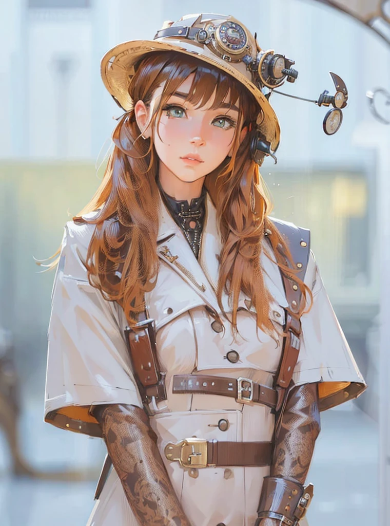 ((Best Quality, 8K, Masterpiece: 1.3)), best quality, ultra high res, a woman in a hat and trench coat with a steampunk hat, wearing steampunk attire, steampunk clothes, steampunk aesthetic, fantasy style clothing, sakimichan, steampunk beautiful anime woman, fashionable rpg clothing, steampunk style, ( steampunk ), (steampunk), beautiful cowboy witch, steam punk style, young girl in steampunk clothes, steampunk girl, rena nounen style 3/4tranger things, down in the sewers of london, advert