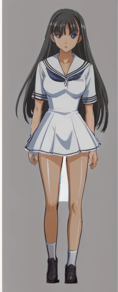 Mizushima Asa, a girl with big breasts and beautiful legs, stands glaring at us in a miniskirt uniform.。