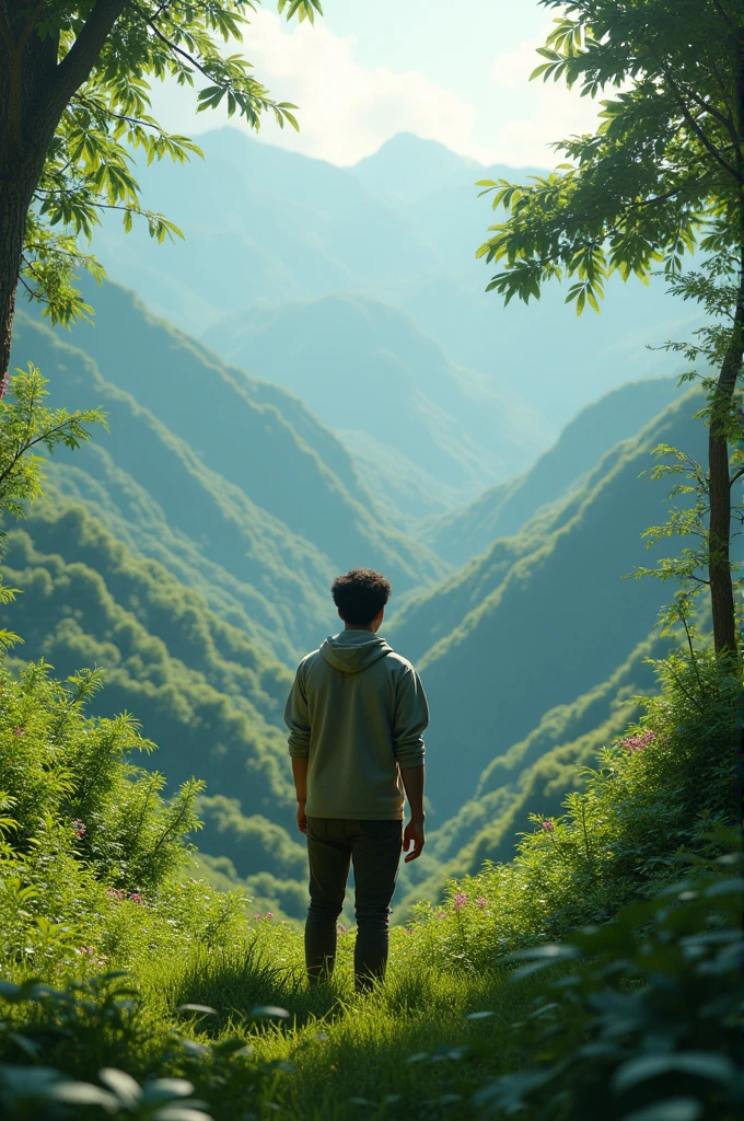 A boy 21 year old boy realising in hillstation with greenery