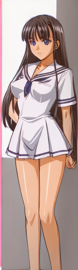 Mizushima Asa, a girl with big breasts and beautiful legs, stands in a miniskirt uniform.。
