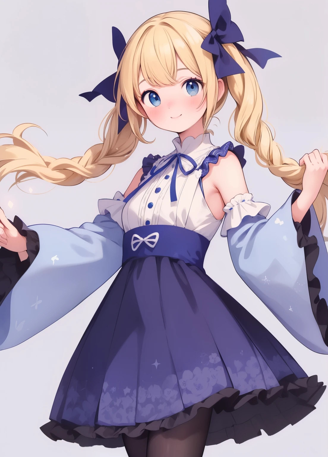 (masterpiece、Highest quality、Highest quality、Official Art、Beautiful and beautiful:1.2)、(One person:1.3)Hatsune Miku、Twin tails,Beautiful breasts, Katsushika Hokusai,Super detailed, masterpiece, Highest quality, alone, A kind smile, A light smile, (White and blue theme:1.3),
One person, blue eyes, Very long hair, Blonde, long Blonde, French Braid, bangs, Medium chest,
Hair Ribbon, Frilled Chalk, Crisscross halter neck, Sleeveless dress, High Waist Skirt, backless dress, Westbow, Removable sleeves, Ruffle sleeves, Wide sleeves, pantyhose, Patterned legwear, Mary Jane, silhouette, Particles of light, fire Fly,