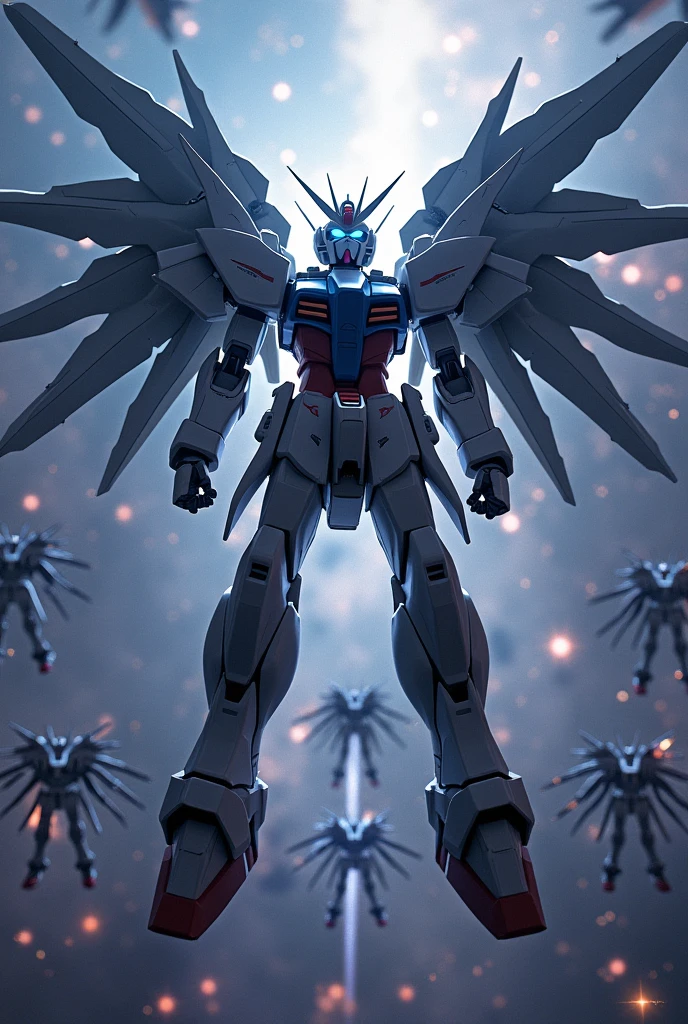 Gundam with 16 wings, in space, whole fleet, 8k