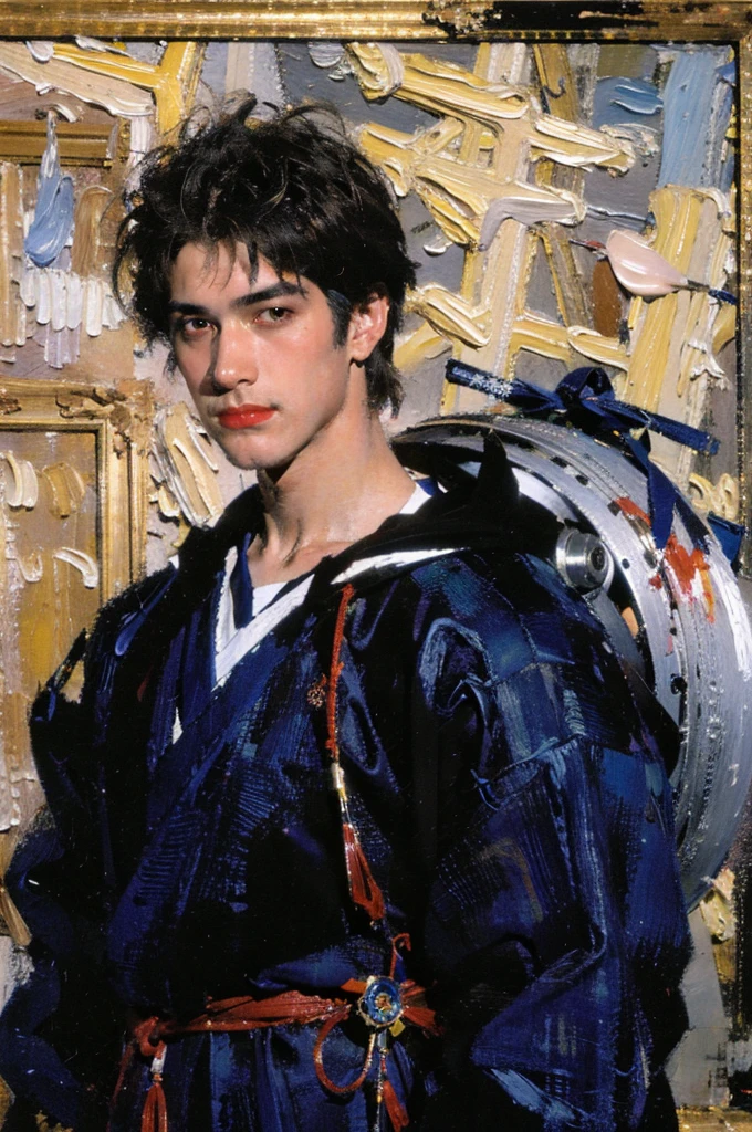 Best Quality, Masterpiece, (Painting: 1.5), a handsome boy, cyberpunk style, hood, neon lights, high-tech clothing, Riding a mechanical horse, on patrol, with a pistol in handand a huge sniper rifle on his back, Japanese ronin in rich makeup, framed mirror (Amy Saul: 0.248), (Stanley Lau: 0.106), (a detailed painting: 0.353), (Renaissance Classical Painting Style: 0.8)