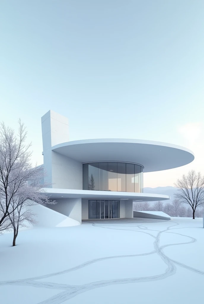 Niteroi Museum of Contemporary Art on a snowy day.