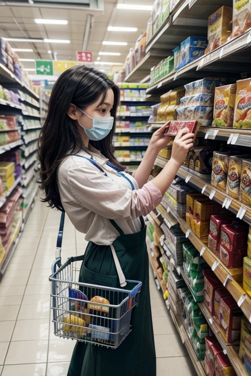take a picture of a supermarket stocker checking the products on the company shelves