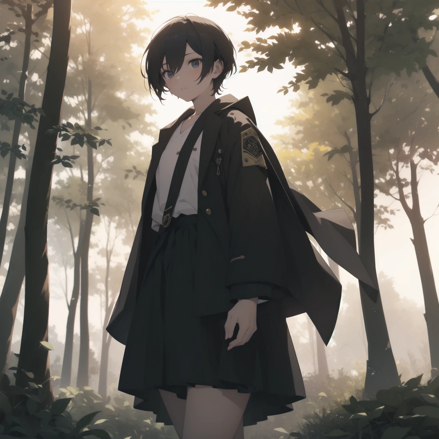 ultra-absurdres-Top quality by artist God, ultra-detailed, high resolution, anime moe artstyle, best anime 8k konachan wallpaper, pixiv contest winner, pool:2810, perfect anatomy,break, 1girl, ninja, (Please draw a ninja girl walking sleepily to forest alone. )break,(Solo,little female, 10-year-old:1.3),Full limbs, complete fingers,(very short hair), short cut, flat chest, thighs, small butt, small black eyes, beautiful detailed eyes, well-proportioned iris and pupils, expressive eyes, highres detailed hair, expressionless,ninja clothes, short kimono, short shorts, scarf, (Detailed Lighting), (Detailed background), night, in the forest. break,super detailed skin, Best cinematic lighting powered by famous artist, 8k,beauty illustration,photoshop_(medium),very aesthetic,break,((artist:shiromanta )), artist:clamp ,artist:carnelian ,artist:kantoku ,