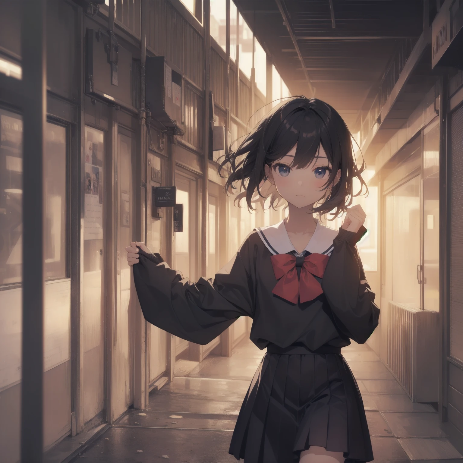 ultra-absurdres-Top quality by artist God, ultra-detailed, high resolution, anime moe artstyle, best anime 8k konachan wallpaper, pixiv contest winner, pool:2810, perfect anatomy,break, 1girl, (Please draw a girl walking sleepily to school alone. )break,(Solo,little female, 13-year-old:1.3),Full limbs, complete fingers,a junior high school student, (very short hair), short cut, flat chest, , small butt, small black eyes, beautiful detailed eyes, well-proportioned iris and pupils, expressive eyes, highres detailed hair, soft expression, salor school_uniform, sailor collar, serahuku, bow, pleated skirt,(Detailed Lighting), (Detailed background), in the School commute route. break,super detailed skin, Best cinematic lighting powered by famous artist, 8k,beauty illustration,photoshop_(medium),very aesthetic,break,((artist:shiromanta )), artist:clamp ,artist:carnelian ,artist:kantoku ,
