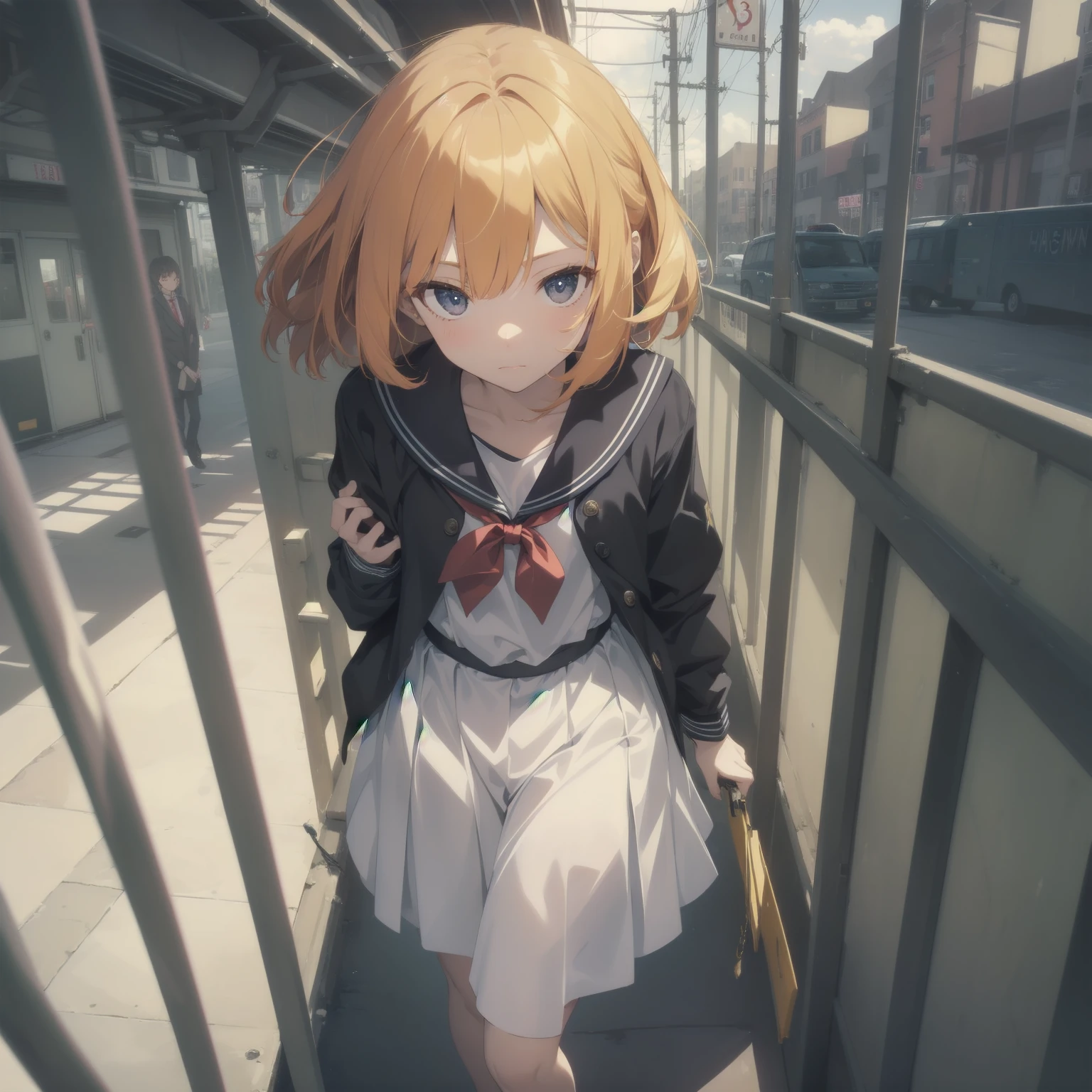 ultra-absurdres-Top quality by artist God, ultra-detailed, high resolution, anime moe artstyle, best anime 8k konachan wallpaper, pixiv contest winner, pool:2810, perfect anatomy,break, 1girl, (Please draw a girl walking sleepily to school alone. )break,(Solo,little female, 13-year-old:1.3),Full limbs, complete fingers,a junior high school student, (very short hair), short cut, flat chest, , small butt, small black eyes, beautiful detailed eyes, well-proportioned iris and pupils, expressive eyes, highres detailed hair, soft expression, salor school_uniform, sailor collar, serahuku, bow, pleated skirt,(Detailed Lighting), (Detailed background), in the School commute route. break,super detailed skin, Best cinematic lighting powered by famous artist, 8k,beauty illustration,photoshop_(medium),very aesthetic,break,((artist:shiromanta )), artist:clamp ,artist:carnelian ,artist:kantoku ,
