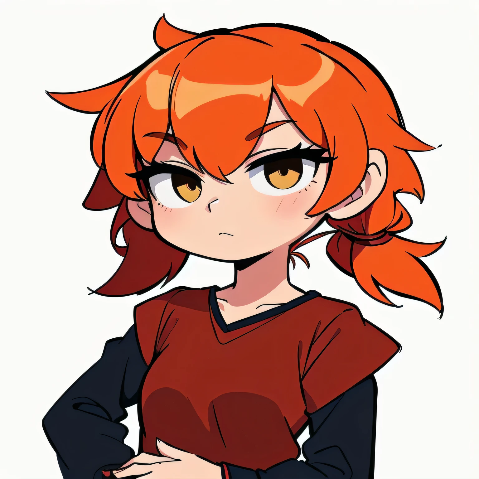 half body portrait, look in another side, ginger hair, short low twintails hairstyle