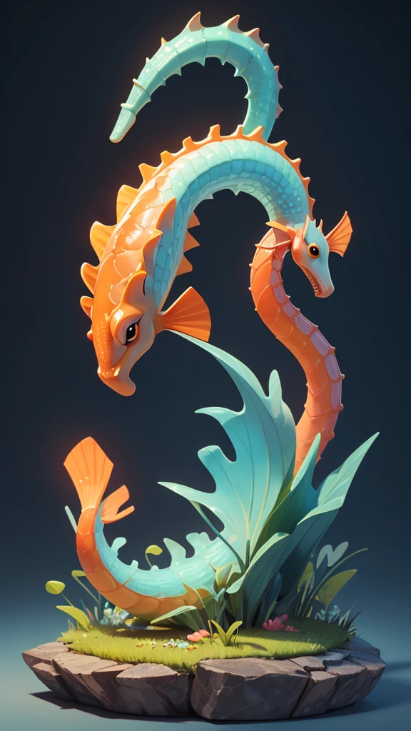 A seahorse eating a shrimp,masterpiece,(Highly detailed CG Unity 8k wallpaper),(Best quality),(Best Illustration Award),(The best shadow),融入Natural Elements,Cool colors,(Natural Elements),(Particle Effects),Isometric 3D,Rendered by Octane, Ray Tracing,Extremely detailed。