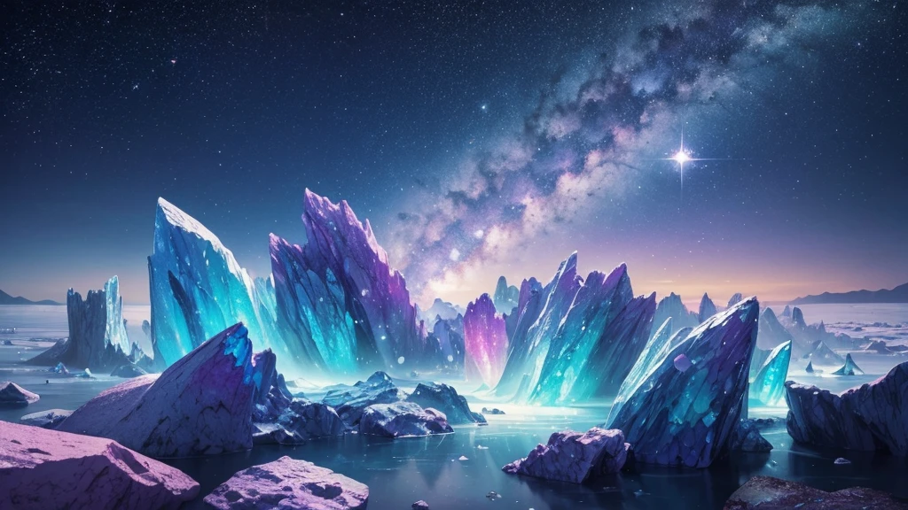 ((masterpiece)),((Highest quality)),((High Detail)),nobody,background, fantasy, Pastel colored ice,A lot of gems,Sparkling,Milky Way