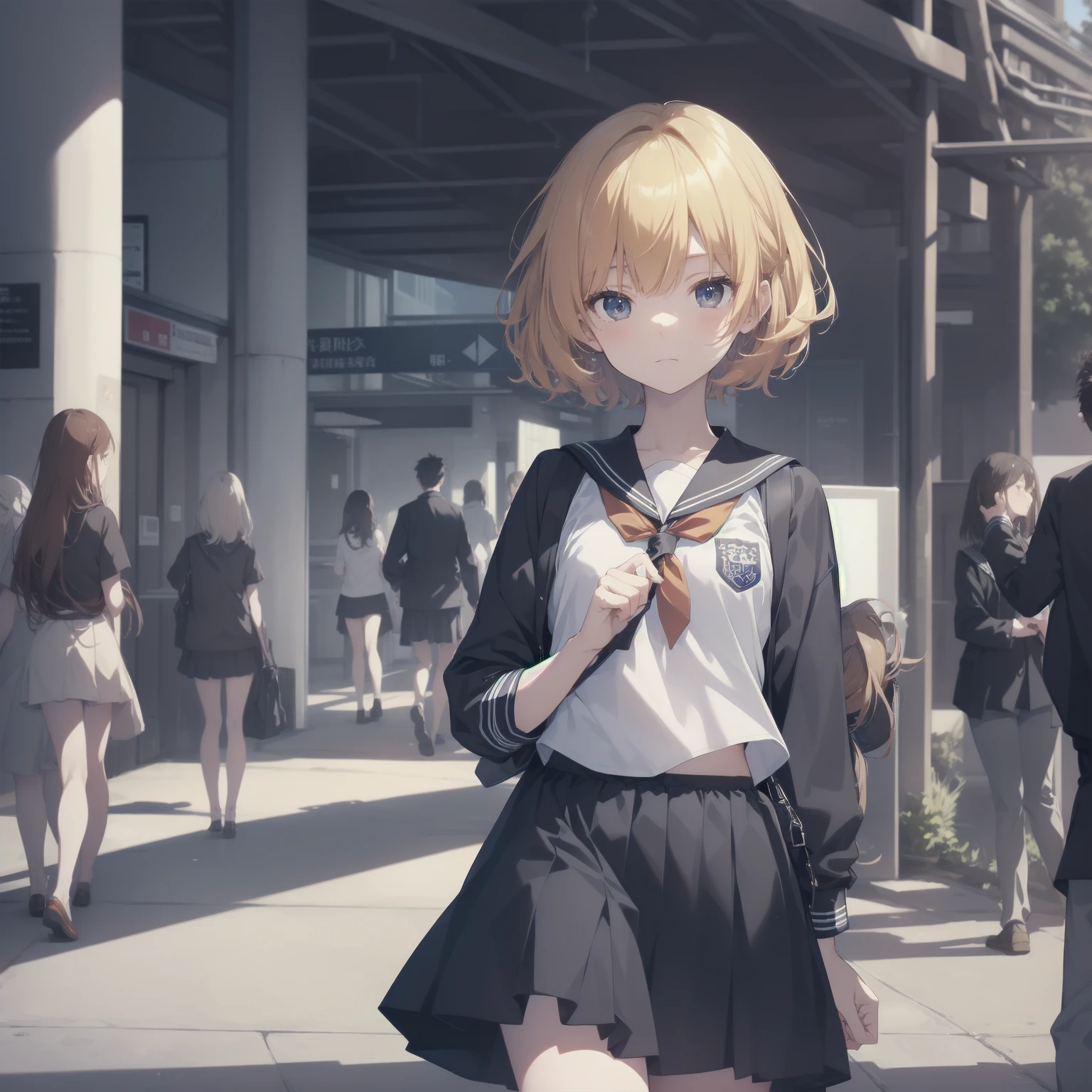ultra-absurdres-Top quality by artist God, ultra-detailed, high resolution, anime moe artstyle, best anime 8k konachan wallpaper, pixiv contest winner, pool:2810, perfect anatomy,break, 1girl, (Please draw a girl walking sleepily to school alone. )break,(Solo,little female, 13-year-old:1.3),Full limbs, complete fingers,a junior high school student, (very short hair), short cut, flat chest, , small butt, small black eyes, beautiful detailed eyes, well-proportioned iris and pupils, expressive eyes, highres detailed hair, soft expression, salor school_uniform, sailor collar, serahuku, bow, pleated skirt,(Detailed Lighting), (Detailed background), in the School commute route. break,super detailed skin, Best cinematic lighting powered by famous artist, 8k,beauty illustration,photoshop_(medium),very aesthetic,break,((artist:shiromanta )), artist:clamp ,artist:carnelian ,artist:kantoku ,
