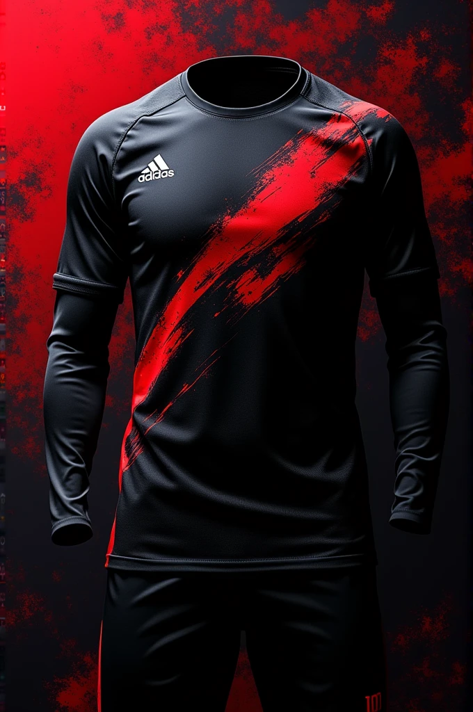 Create a black team short with some red and black scratches
