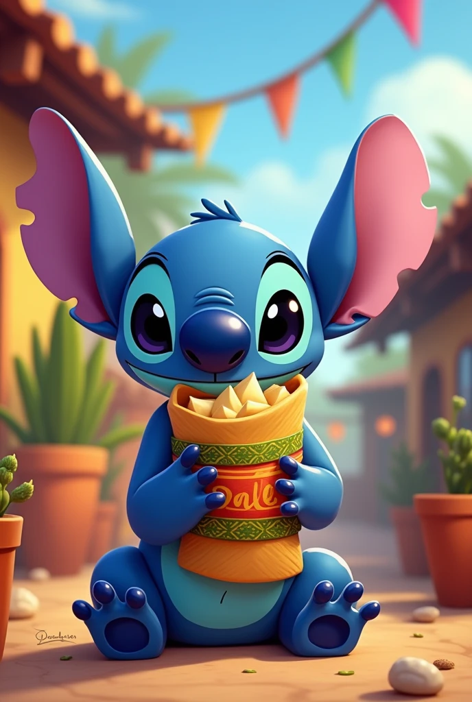 Stitch holding a tamale