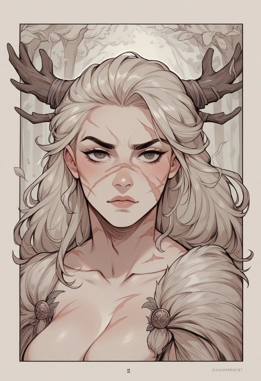 pencil sketch of a Viking character with scars of war, erotic image of a naked Viking woman, cartoon art style, digital illustration style, highly detailed character design, courage detailed digital art, Forest fan art, Portrait Character Design, beautiful digital illustration, high-quality portrait, comic book art, young woman with beautiful hair, Beautiful outlined eyes, exposed Medium large bust and erotic sensual posture. expression of sexual desire image, full body illustration