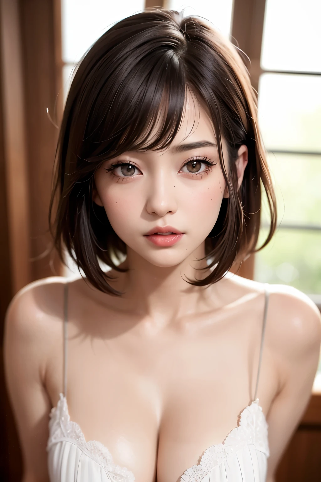 (masterpiece, Highest quality、Realisticに全てを詳細に美しく描画する、Very attractive adult beauty、Add strong highlights to the eyes、Look closely at the camera:1.4、A beautiful woman with mature charm、Ideal body type、Perfect Anatomy、Short Brunette Bob、Shiny Hair、Lip gloss),one person&#39;s, alone, 明るい茶色のShiny Hair,Realistic, Looking at the audience、Please tilt your head a little, Bright colored crystal light blue eyes, 短いShiny Hair、 chestの中央に穴が開いた白いタートルネックの服,chestの真ん中に丸い穴が開いたセクシーな白いタートルネックのニットセーター、とても大きなchestの谷間を見せる、 Beautiful glossy lips, Lip gloss，prohibit, Upper Body、Big eyes、eyelash、Face is a little red、Embarrassing)、((Italian road system in winter))、((Short hair with bangs、Big eyes、Give students a very strong highlight、{Huge|big|expensive|Mega} chest:2、とてつもなく大きなchest:2、Gazing at the audience、Very beautiful beauty、Listen carefully、Beautiful glossy lips、Beautiful long neck、Laugh a little、Beautiful Teeth、Laughing with your mouth open、Heart-shaped pupils))、28 years old、Very cute supermodel、{Huge|big|非常にbig|Mega} chest:2, chestの谷間:2、とても大きなchestの谷間を見せつける:2、A very picturesque background、Beautiful out-of-focus background、A wonderful sexiness filled with elegant charm、Very attractive and sexy style:2