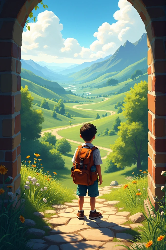 The boy packs his bag and sets off on a journey to fulfill his dreams.