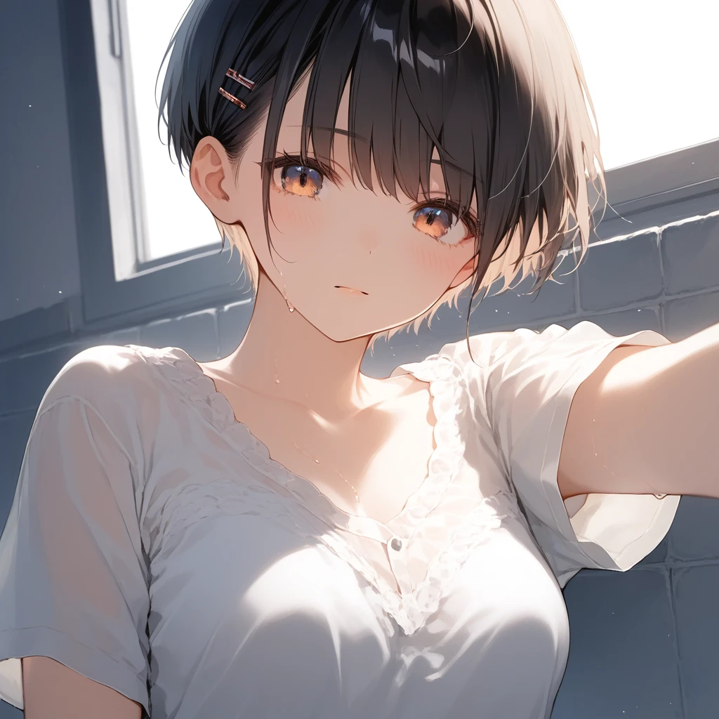 score_9, score_8_up, score_7_up, source_anime, best quality, masterpiece, official art, absurdres, highres, ultra-detailed,waifu2x,Collection: Pixiv 1000,break,1girl, school girl, very short hair, pixie cut, medium breasts, slender, thighs, beautiful detailed eyes, expressionless, sweat, sleepily, (disgust:0.3), pov, night, school rooftop, outdoors, break,(clear line illustration:1.2), super detailed skin, shiny skin, very high resolution, very aesthetic, Best sexual lighting powered by famous artist, 4k, 8k, 16k, cute picture, beauty illustration,photoshop_(medium),,(Detailed Lighting),best anime 8k konachan wallpaper, pixiv contest winner,