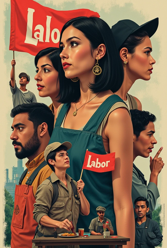 An 8-image collage about gender exploitation, reasonable, labor and on feminism and machismo 