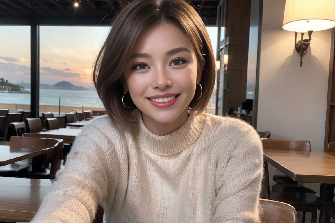 (Realistic:1.1),(masterpiece,Highest quality),8k,(49 years old), 53 years old, ベリーslimボディ、slimカップル、Tight waist,Upper Body,full-course dinner、wine 、Amazing view of the sunset sky and clouds、Perfect Anatomy, Brown Hair, short hair,Random Hairstyles,((Highly detailed face and eyes:1.2)),Perfect golden ratio face,Long sleeve shirt、dress,(smile:1.2)、Shortcuts、cute、(Realistic, Intricate details:1.2), A bright smile、short hair,Bright Face、赤wine 、Appetizers、Italian food、wine bottle、Champagne、スパークリングwine、(slimな顔), (The body is slim), (Brown Hair), (Shortcuts), Upper Body, 白wine, slim, wineグラス,