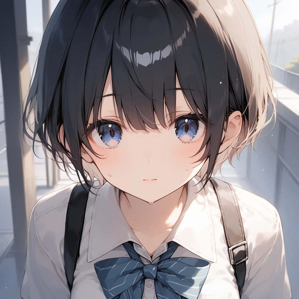 score_9, score_8_up, score_7_up, source_anime, best quality, masterpiece, official art, absurdres, highres, ultra-detailed,waifu2x,Collection: Pixiv 1000,break,1girl, idol girl, school girl, very short hair, pixie cut, medium breasts, slender, thighs, beautiful detailed eyes, expressionless, sweat, sleepily, (disgust:0.3), pov, night, school rooftop, outdoors, break,(clear line illustration:1.2), super detailed skin, shiny skin, very high resolution, very aesthetic, Best sexual lighting powered by famous artist, 4k, 8k, 16k, cute picture, beauty illustration,photoshop_(medium),,(Detailed Lighting),best anime 8k konachan wallpaper, pixiv contest winner,
