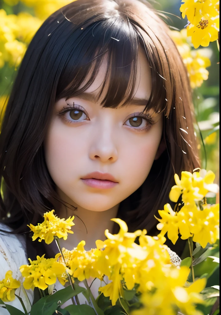 Psychedelic world、Gothicta、Cute 1、18-year-old girl、Big eyes、Small breasts、Light Goldenrod Yellowの髪、Colorful flowers background、Fractal Background、Perfect lighting、Sharp focus、High resolution、High resolution、High color reproducibility、High resolution、Advanced Processing、Ultra-realistic、Realistic