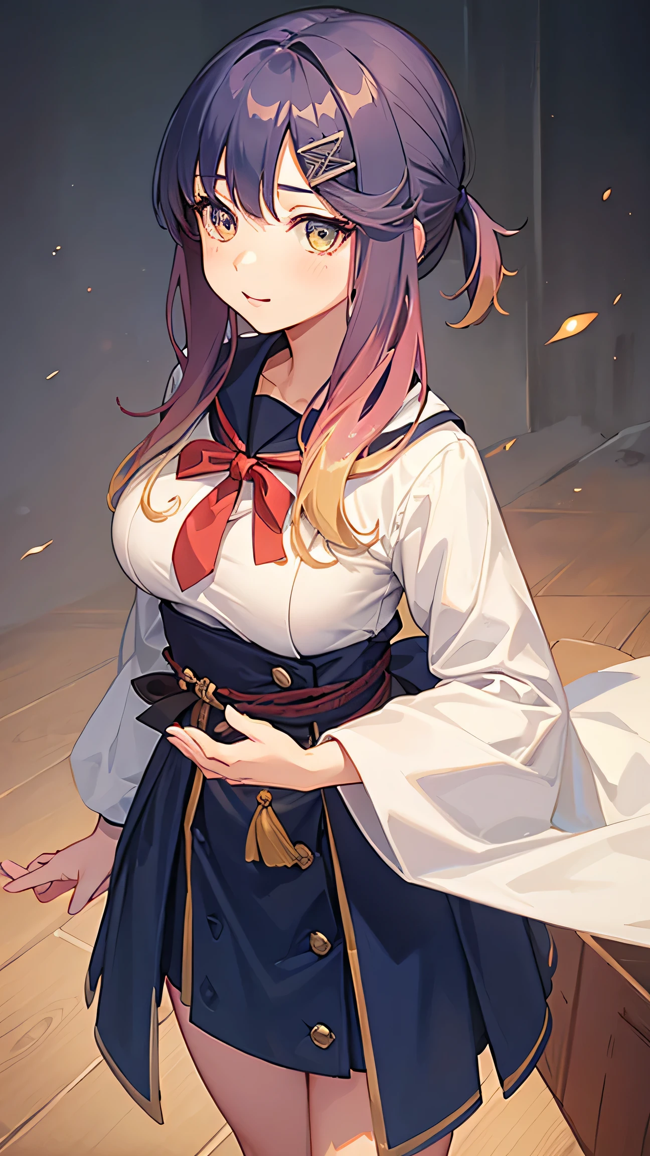 high quality　Highest quality　Fleet Collection_Tsushima　(Big Breasts)　(8-year-old)　(low length)　Bewitching eyes　put your hands behind your back　Look up here