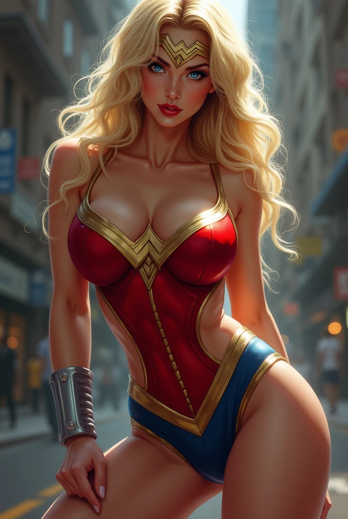 wife, blonde or brunette, sexly, in outfit, très moulant e sport ou en costume de super héroïne telles super g Wonder Woman ou Spiderman fais là avec des grosse fesse et gros sein yeux bleu