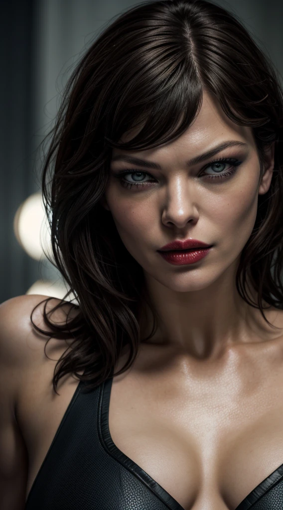 a close up of a woman with a tattoo on her face, mila jovovich as spiderwoman, milla jovovich, alice cullen, sexy face with full makeup, olga kurylenko, sultry look, steven meisel, nicole de boer, red lipstick on face, sultry expression, aleksandra waliszewska