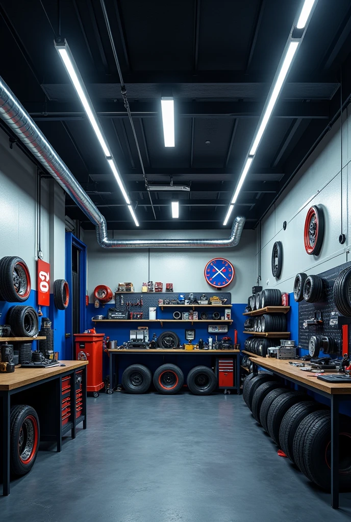 And for me, a commercial facade would be a workshop with a black floor, half of the wall below in dark blue and half of the wall above in light gray. Remember that this is a workshop, that is, a tire shop.