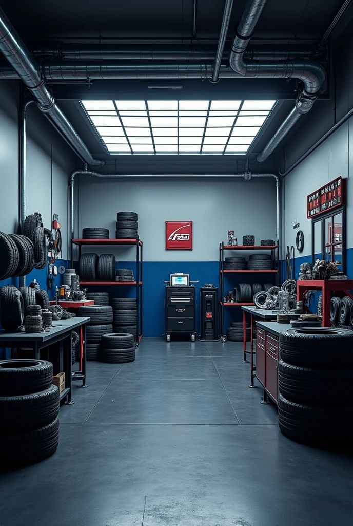And for me, a commercial facade would be a workshop with a black floor, half of the wall below in dark blue and half of the wall above in light gray. Remember that this is a workshop, that is, a tire shop.