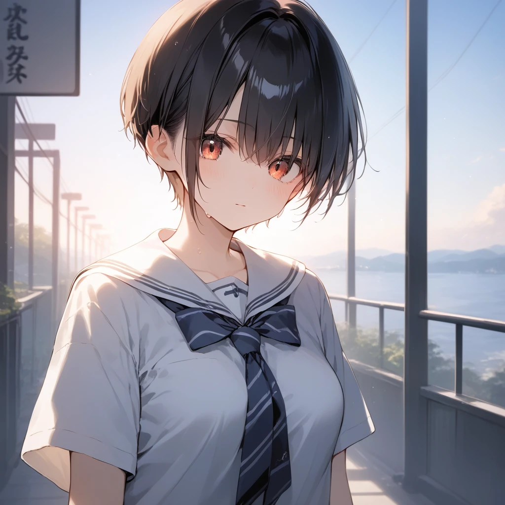 score_9, score_8_up, score_7_up, source_anime, best quality, masterpiece, official art, absurdres, highres, ultra-detailed,waifu2x,Collection: Pixiv 1000,break,1girl, school girl, very short hair, pixie cut, medium breasts, slender, beautiful detailed eyes, expressionless, skirt, sweat, sleepily, (disgust:0.3), pov, night, outdoors, break,(clear line illustration:1.2), super detailed skin, shiny skin, very high resolution, very aesthetic, Best sexual lighting powered by famous artist, 4k, 8k, 16k, cute picture, beauty illustration,photoshop_(medium),,(Detailed Lighting),best anime 8k konachan wallpaper, pixiv contest winner,